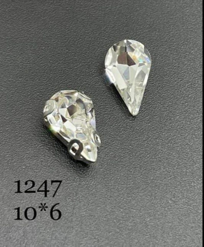 نگین  قطره شیشه ای نقره ایی به ابعاد 6*10 کد: 1247 - Image 1