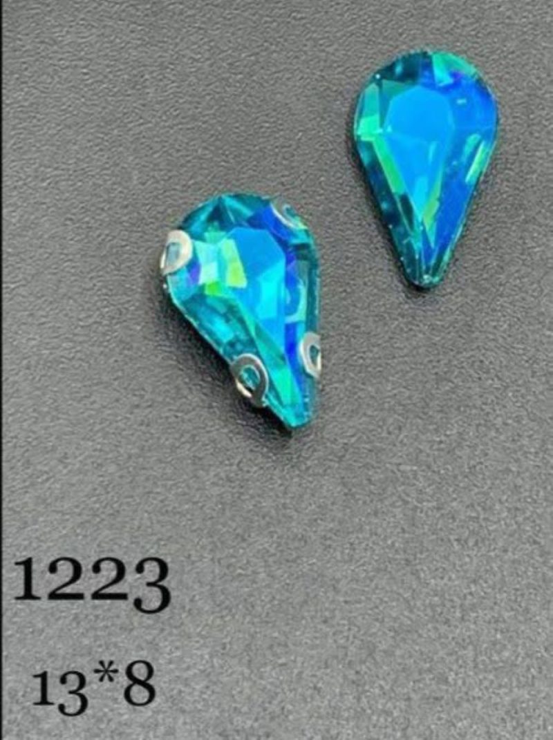 نگین قطره رنگ آبی فیروزه ایی هفت رنگ به ابعاد 8*13 کد: 31223 - تصویر 1