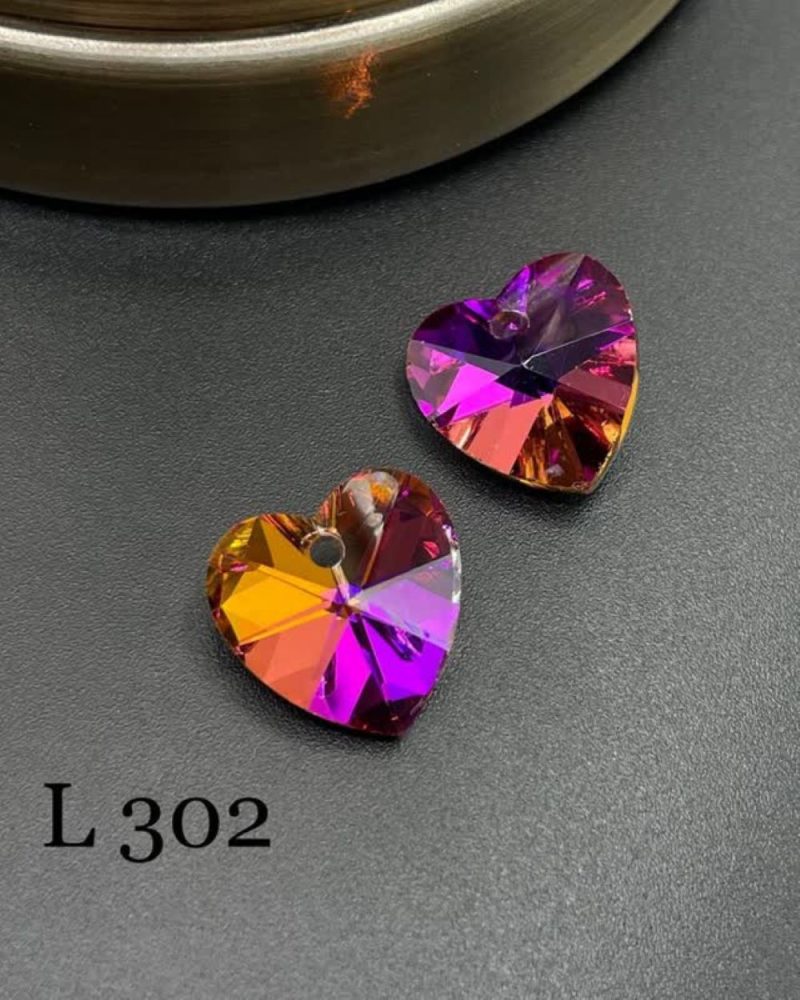 کریستال طرح قلب سواروسکی سایز 14 سرخابی هفت رنگ کد: L302 - Image 1
